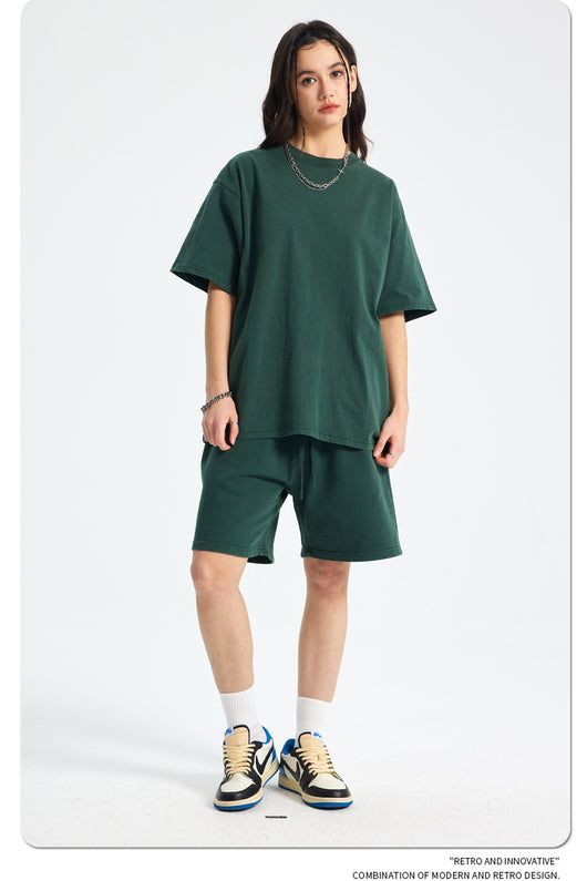 Shorts Deportivos de Algodón Puro Teñidos con Patrón Vintage Lavado - Image 68