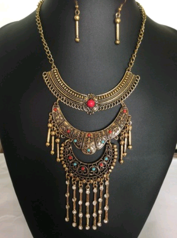 Conjunto de Collar y Aretes Turquesa Diamante Vintage - Joyería Fashion Nacional