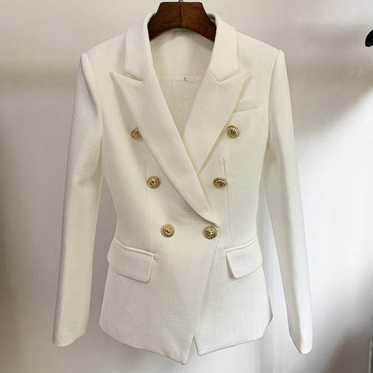 Traje de lino doble botonadura con botones de león metálico - Image 2