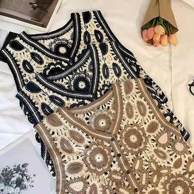Chaleco de Primavera con Cuello V Irregular y Bordado Calado para Mujer - Image 11