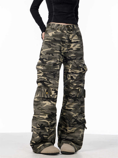 Pantalones Cargo Camuflaje Mujer Pierna Ancha Suelta - Image 6