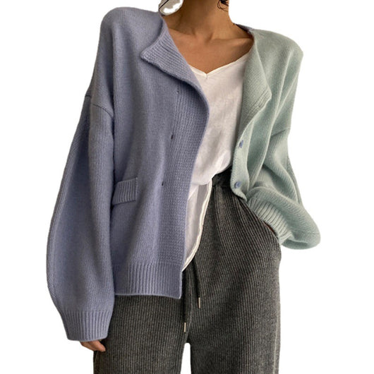 Cardigan Suelto de Cuello Redondo con Combinación de Colores para Mujer - Image 5