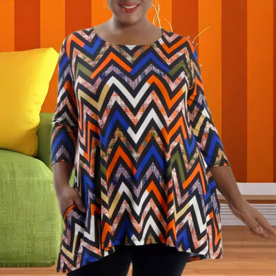 Blusa Casual Estampada Talla Grande Suelta Cuello Redondo
