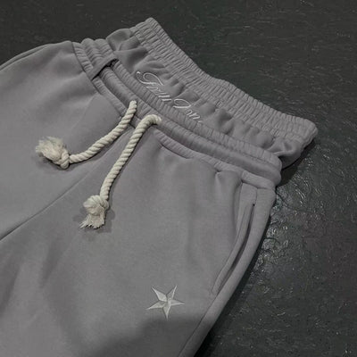 Pantalón Deportivo Ancho con Bordado de Estrella y Cintura Doble para Parejas