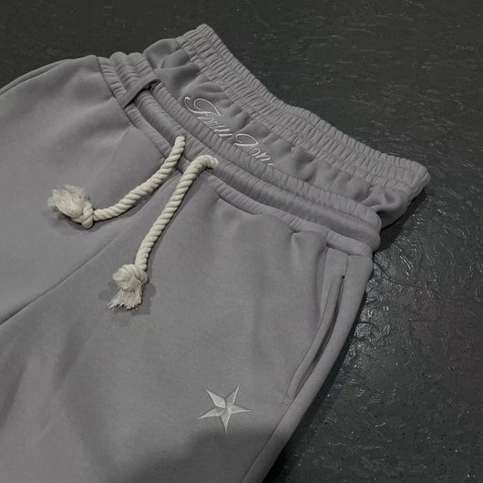 Pantalón Deportivo Ancho con Bordado de Estrella y Cintura Doble para Parejas