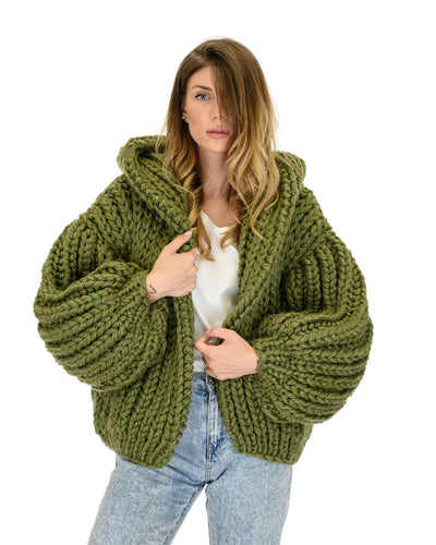 Cardigan Tejido a Mano Holgado con Capucha - Suéter Knit para Mujer - Image 7