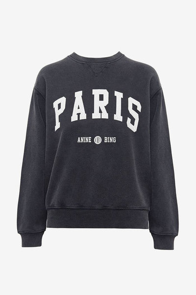 Suéter de Algodón para Mujer con Letras PARIS Cuello Redondo en Negro y Gris - Image 7