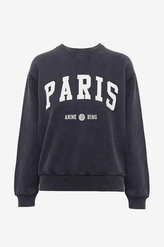 Suéter de Algodón para Mujer con Letras PARIS Cuello Redondo en Negro y Gris - Image 7