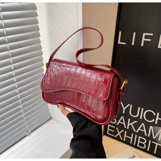 Bolso de Hombro Mujer Cuero PU Patrón Piedra con Hebilla Metálica - Image 10