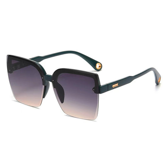 Brown rimless square sunglasses with gradient grey-pink lenses and cream temples with gold-tone accents. - Image 6