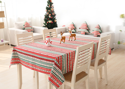 Mantel Navideño Rectangular de Algodón y Lino - Diseño Festivo para Mesas