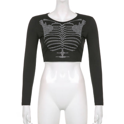 Blusa Crop Top Esqueleto con Cristales - Estilo Gótico para Mujer - Image 15