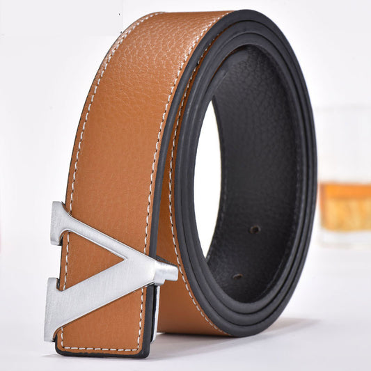 Cinturón de Cuero para Hombre con Hebilla de Letras - Estilo Moderno