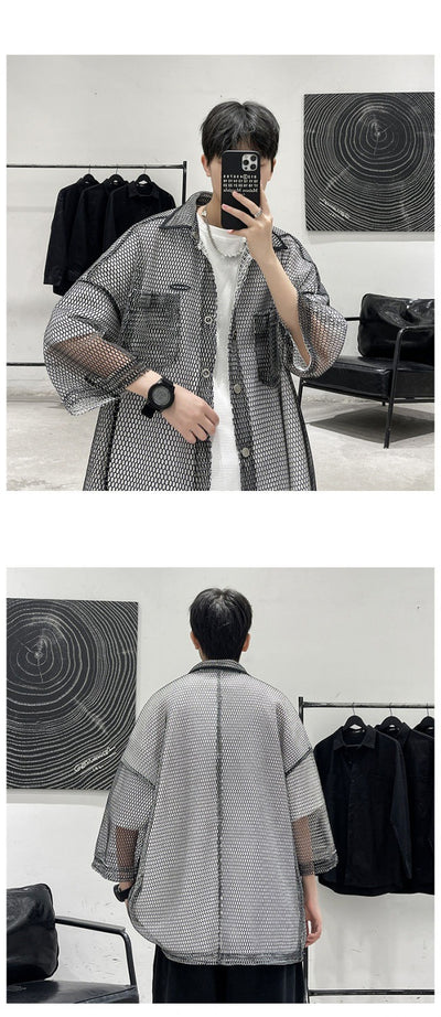 Camisa de Protección Solar Manga Tres Cuartos Hueca para Hombre - Image 7