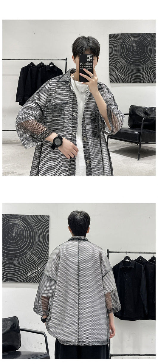 Camisa de Protección Solar Manga Tres Cuartos Hueca para Hombre - Image 7