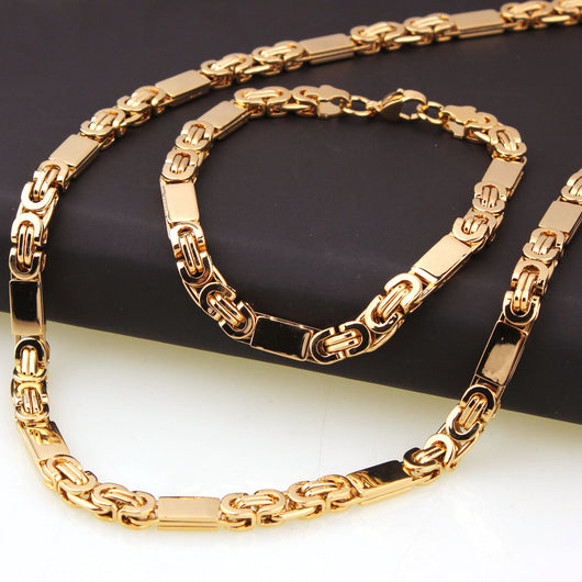 Conjunto de Collar y Pulsera de Acero Titanio Dorado
