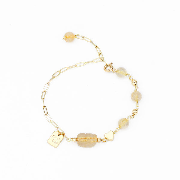 Pulsera de Cristal Dorado Natural con Costura Ajustable