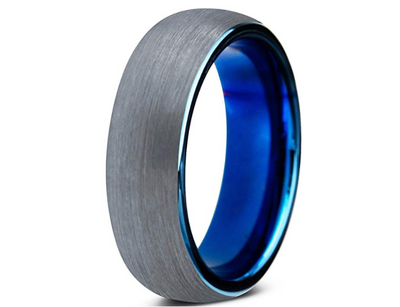 Anillo de Tungsteno Cepillado con Incrustación Azul Interior
