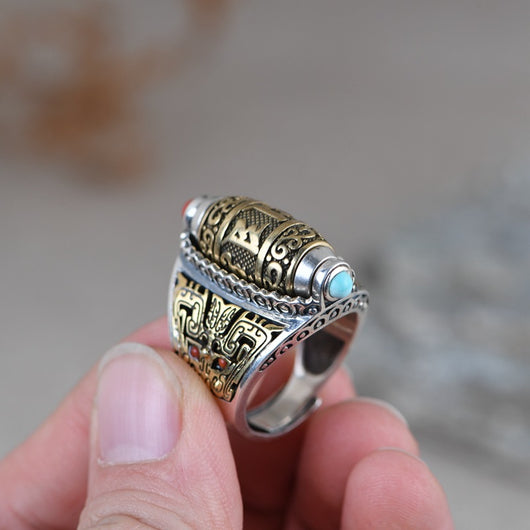 Anillo de Plata 925 Mantra de Seis Caracteres Giratorio con Acabado Dorado - Image 10