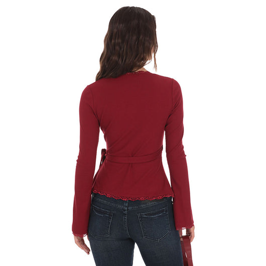 Blusa Escote en V Profundo con Cruzado Frontal y Encaje - Image 14