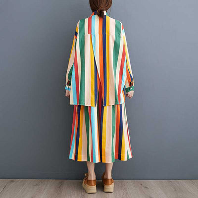 Conjunto de Falda y Blusa Artística con Rayas Irregulares y Dobladillo Amplio - Image 3