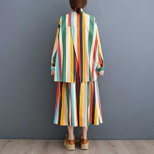 Conjunto de Falda y Blusa Artística con Rayas Irregulares y Dobladillo Amplio - Image 3