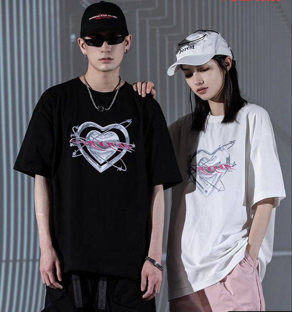 Playera Suelta con Estampa Love Metal para Parejas