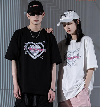 Playera Suelta con Estampa Love Metal para Parejas