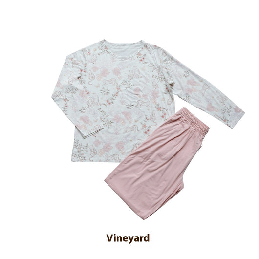 Bamboo cotton knitted parent-child pajama set with a pumpkin print long-sleeve top and solid light blue-grey pants. - Image 7