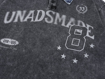 Playera Denim Lavada con Estampado de Letras y Contraste de Colores - Image 19