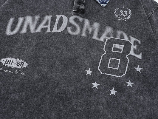 Playera Denim Lavada con Estampado de Letras y Contraste de Colores - Image 19