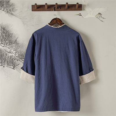 Camisa Retro Estilo Chino de Lino para Hombre con Manga Corta - Image 2