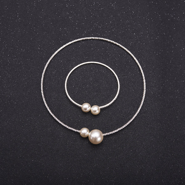 Conjunto de Novia: Collar y Pulsera Ajustables con Cristales y Perlas