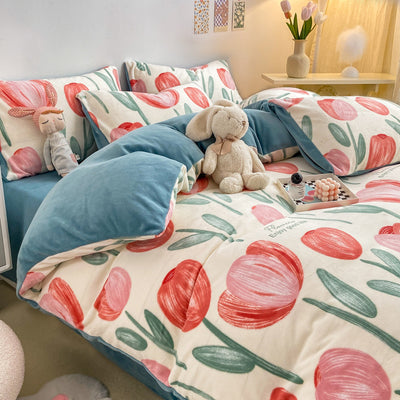 Juego de Cama Coral Franela Gruesa 4 Piezas con Forro de Leche - Image 14