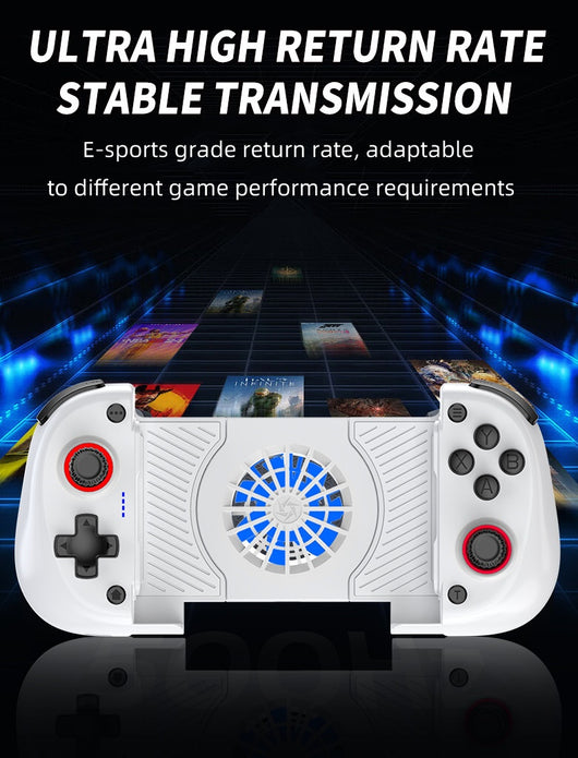 X3 stretching game controller with a blue left grip, red right grip, and a central cooling fan. - Image 9