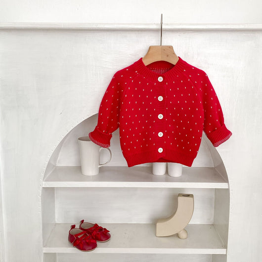 Cardigan Tejido Jacquard Rojo para Niña - Abrigo Elegante Otoño - Image 23