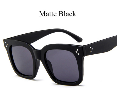 Matte black square-frame sunglasses with dark gray lenses and three white dot accents on each temple. - Image 7