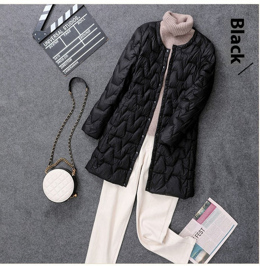 Chaqueta Acolchada Ultraligera Mujer - Abrigo Midi Ajustado sin Cuello - Image 8