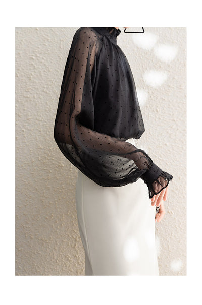 Blusa Larga de Gasa con Lunares para Mujer - Image 12