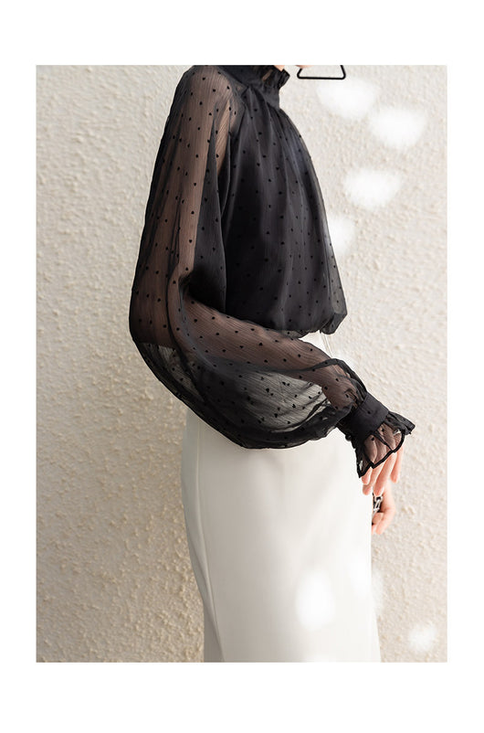Blusa Larga de Gasa con Lunares para Mujer - Image 12