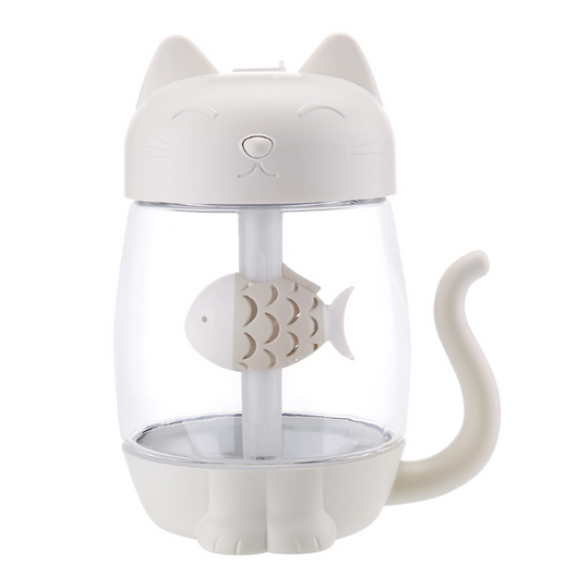 Pink cat-shaped USB humidifier with a clear body, decorative fish, and cute cat features like ears, paws, and tail. - Image 5