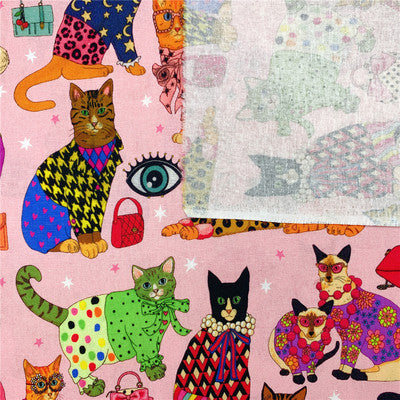 Vestido Infantil Estampado con Gatos, Patchwork Artesanal y Bufanda Integrada Rosa - Image 8