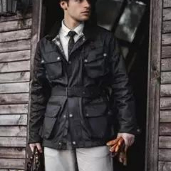 Chaqueta Impermeable de Cuero Encerado Estilo Motociclista Retro para Hombre