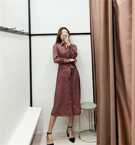 Vestido Largo Estilo Camisero de Manga Larga