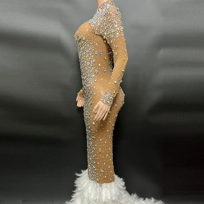 Vestido Largo Elegante Backless con Diamantes Brillantes y Manga Larga - Image 4