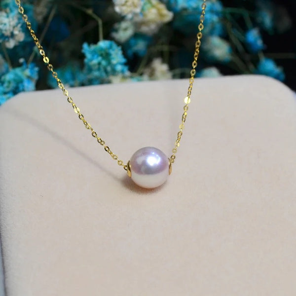 Collar Clavícula con Colgante de Perla Akoya Natural en Oro 18K
