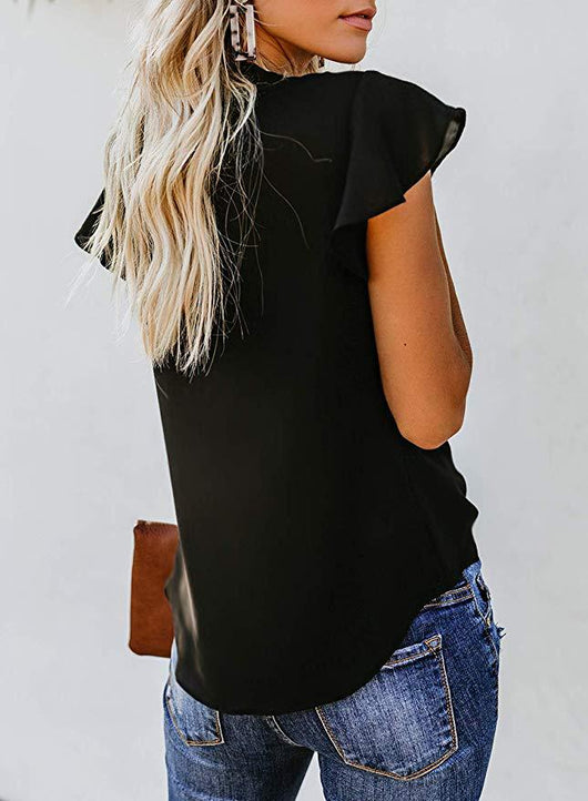 Blusa Elegante con Cuello en V, Botones y Mangas Fruncidas - Image 6