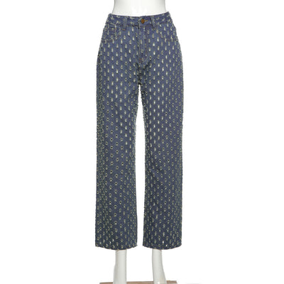 Jeans Talle Alto Pierna Ancha con Rotos - Diseño Versátil y Moderno