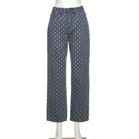 Jeans Talle Alto Pierna Ancha con Rotos - Diseño Versátil y Moderno