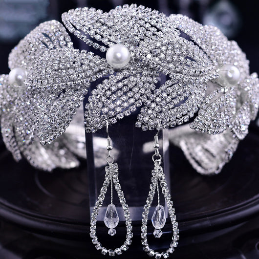 Diadema Nupcial de Hojas con Cristales - Tocado Artesanal para Novia